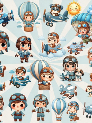 Kit digital menino aviador cute png