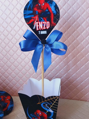 Kit com 10 cachepô centro de mesa com laço - homem aranha