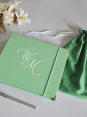 Guestbook + sacolinha casamento verde menta