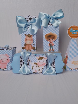 Ki festa - 30 lembrancinhas personalizada fazendinha azul
