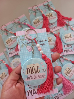 Chaveiro dia das mães com espelho e tassel 5 cm