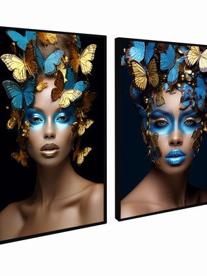 Kit 2 quadros abstrato flores mulheres fashion luxo