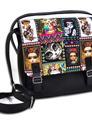 Bolsa transversal frida bonecas mexicanas tamanho médio