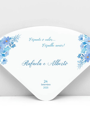 Ventarola leque abanador casamento personalizado azul