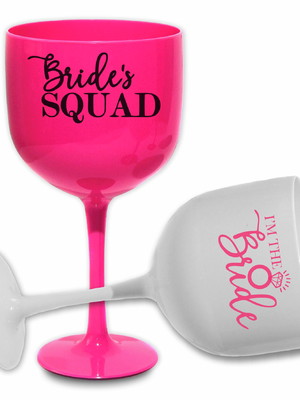 Taças de gin bride's squad rosa despedida solteira premium