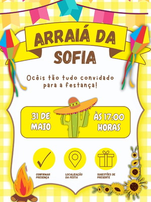 Convite interativo arraiá festa junina infantil menina