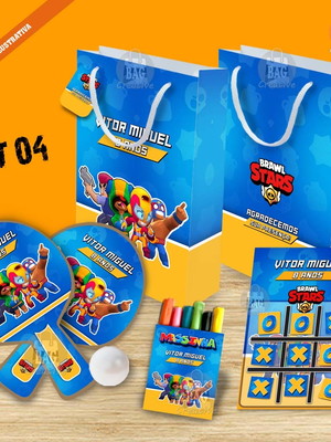 Kit completo sacolinha 04 personalizado brawl stars turma