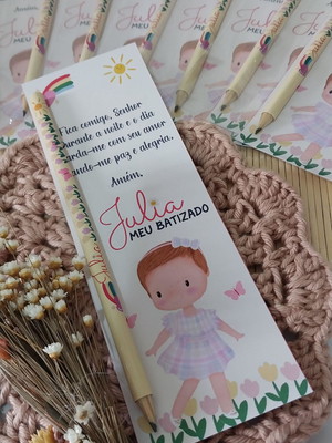 20 lembrancinhas batizado lápis personalizados com cards