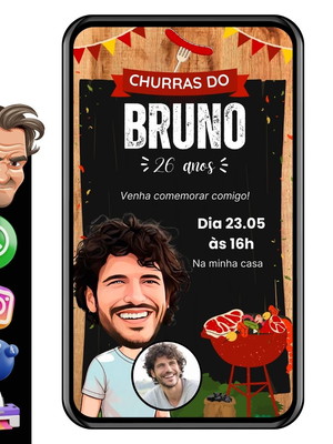 Convite digital churrasco com caricatura 001