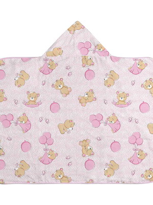 Toalha com capuz bercinho estampada forro de fralda menina