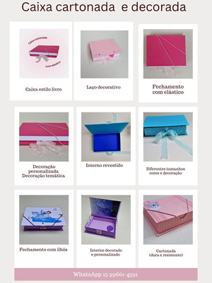 Caixa cartonada com elástico e laço decorativo