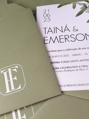 Convite de casamento verde oliva