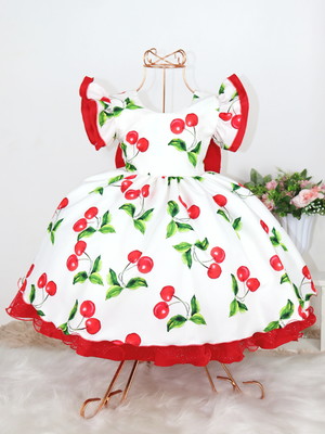 Vestido infantil estampa cerejinha festa menina daminha luxo