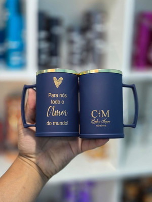 Canecas de chopp 350ml azul fosco borda dourada - formatura
