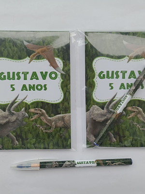 Bloquinho com caneta dinossauro