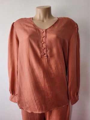 Blusa manga longa seda lavada botões luxo fashion