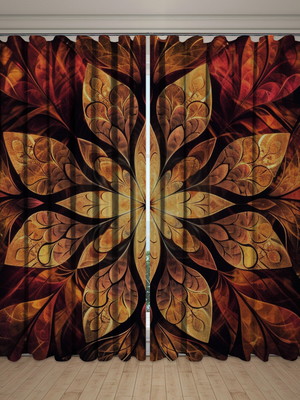 Cortina synth 2,50x5,00m trilho suíço mandala flor outono