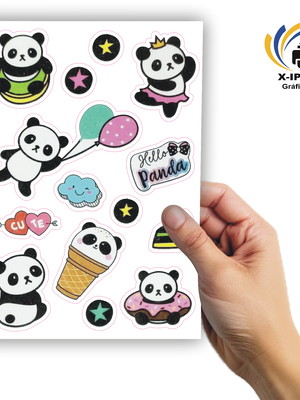 Cartela de adesivos panda