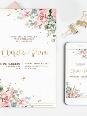 Convite digital aniversário feminino | floral delicado