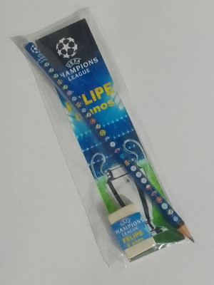 50 kits lápis e borracha liga dos campeões com marca página