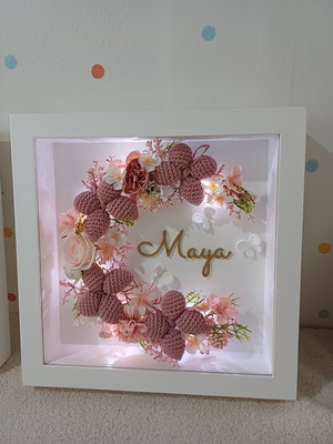 Quadro flores e borboletas rosê com led