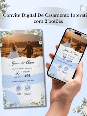 Convite de casamento digital interativo floral com foto