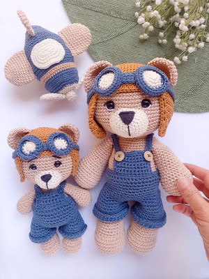 Kit urso aviador amigurumi crochê
