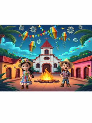 Painel retangular 4x2 em tecido festa junina fj2506