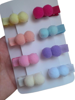 Kit mini laços para bebê com pompom 8 unidades