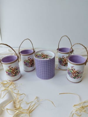 Latas decoradas páscoa kit com 5, 4 pequenas e uma média