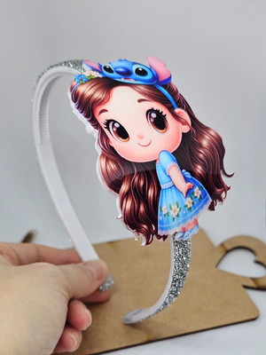 Tiara menininha vestido azul stitch