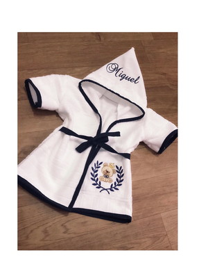 Roupão para bebê personalizado urso príncipe azul marinho