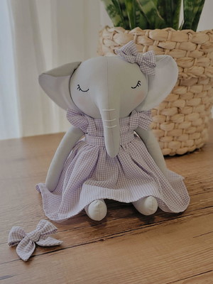 Boneco de pano elefante 33cm estilo boho personalizável
