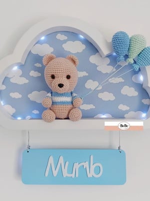 Enfeite de porta maternidade amigurumi ursinho com led
