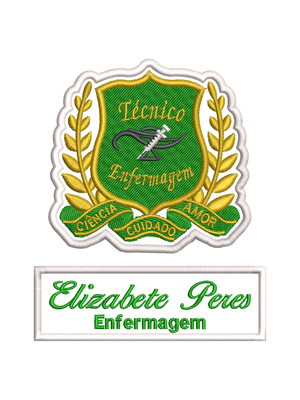 Kit patch bordado termocolante técnico de enfermagem e nome
