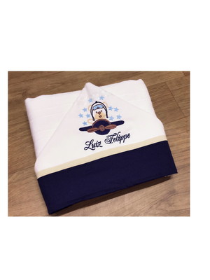 Toalha de banho para bebê personalizada tema urso aviador