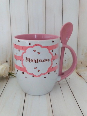 Caneca com colher dia das mães com foto