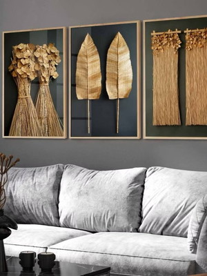 Quadros decorativos folhagem boho palha luxo moldura e vidro