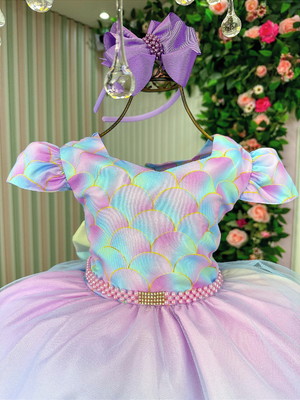 Vestido infantil fundo do mar furta cor sereia