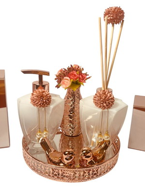 Kit lavabo luxo rose gold 8 peças