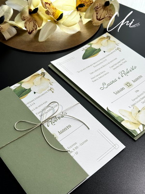 Convite de casamento envelope verde
