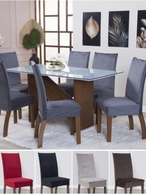 Capas de cadeira sala de jantar suede kit com 6 unidades
