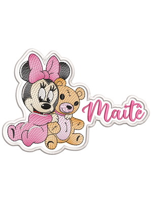 Patch aplique bordado termocolante minnie bebê com ursinho