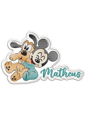 Patch bordado termocolante mickey bebê com pluto