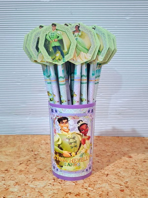 30 lápis personalizado com aplique - princesa e o sapo