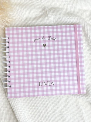 Livro do bebê personalizado | xadrez rosa