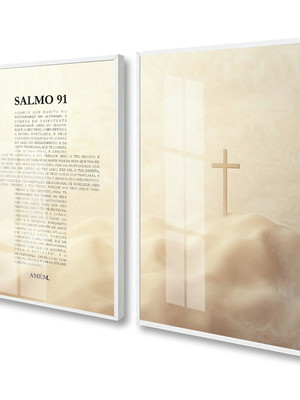 Quadro decorativo salmo 91 cruz sagrada moderno com vidro