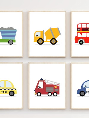 Kit 6 quadros quart bebe carros e onibus turismo