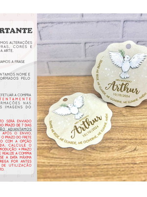 Tag agradecimento batizado / batismo - bege 5cm