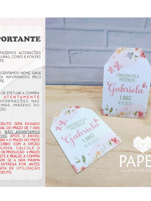 Tag agradecimento jardim borboletas - 5,5cm x 3,7cm